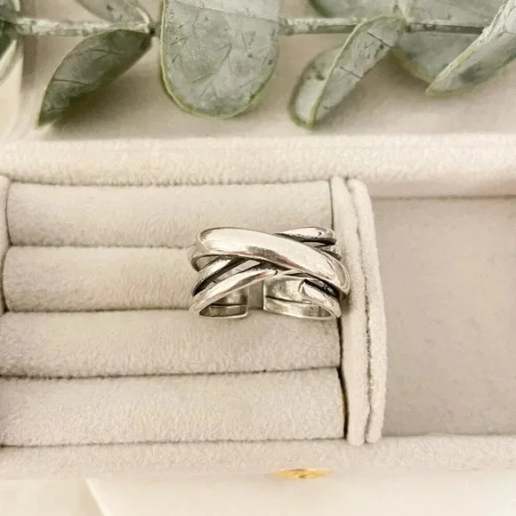 925 Sterling Silver Chunky Wrap Ring Minimalist Thick Bold Ring - Picture 5 of 7